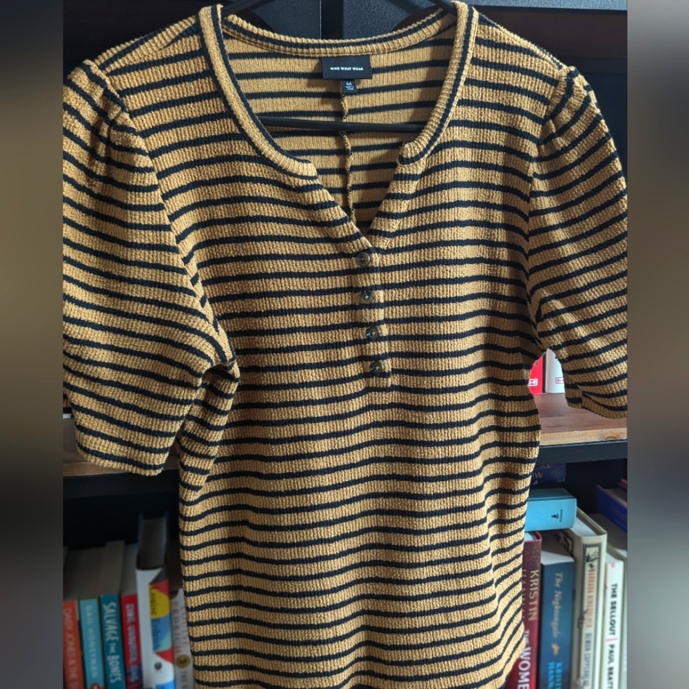 Striped 3/4 sleeve Henley Shirt